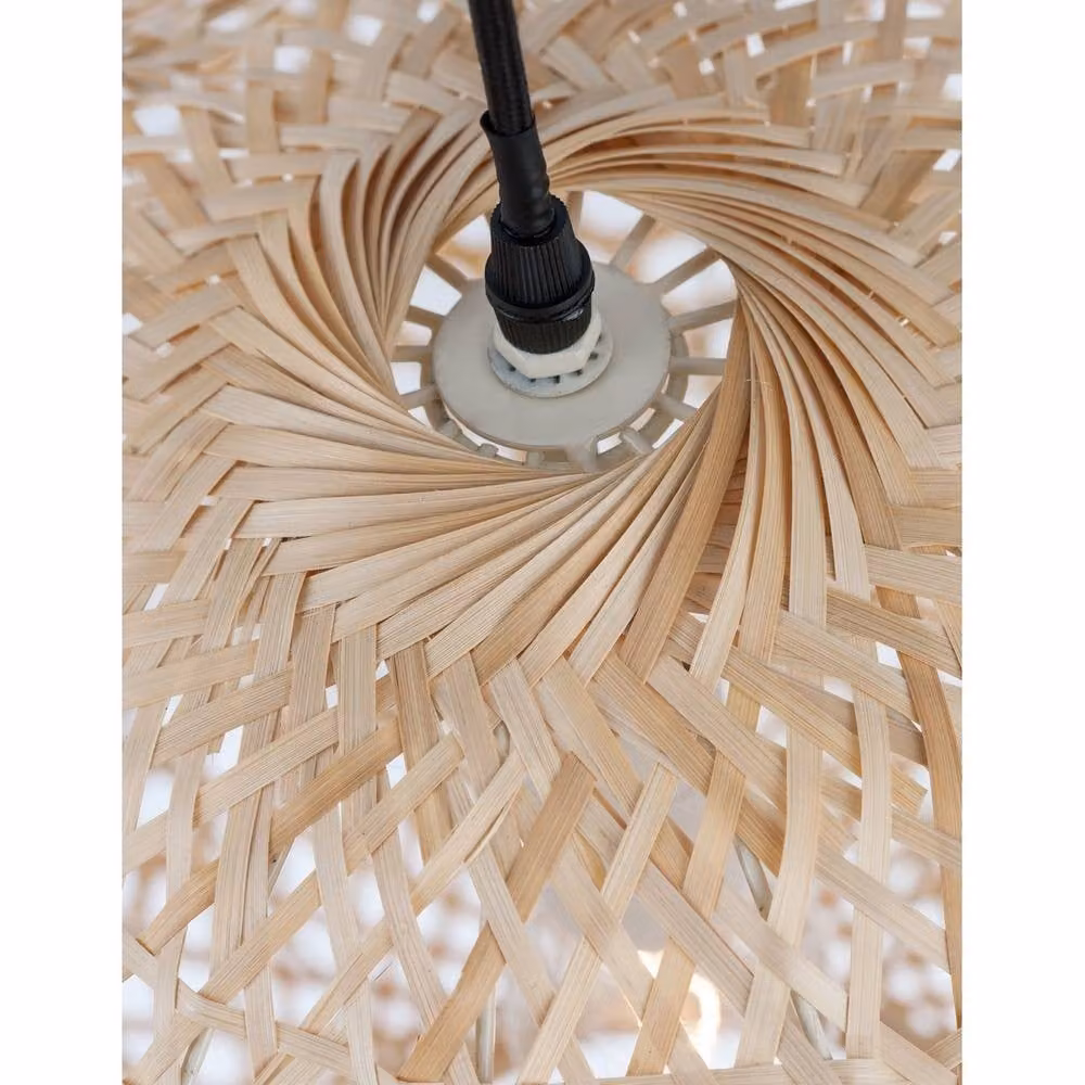 Nova Luce Melody Dome Pendant Light in Black and Brown with Bamboo and Fabric – 2