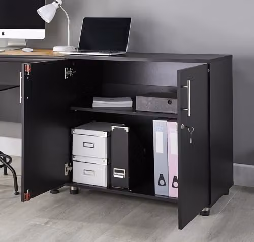 MMT Furniture Designs Ltd Black Lockable 2 Door Storage Cabinet with Adjustable Internal Shelves, H 75 cm x W 80 cm x D 45 cm – 2