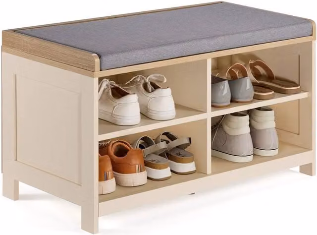 Havendro Cream Shoe Storage Bench with Seat and 4 Shelves – 1