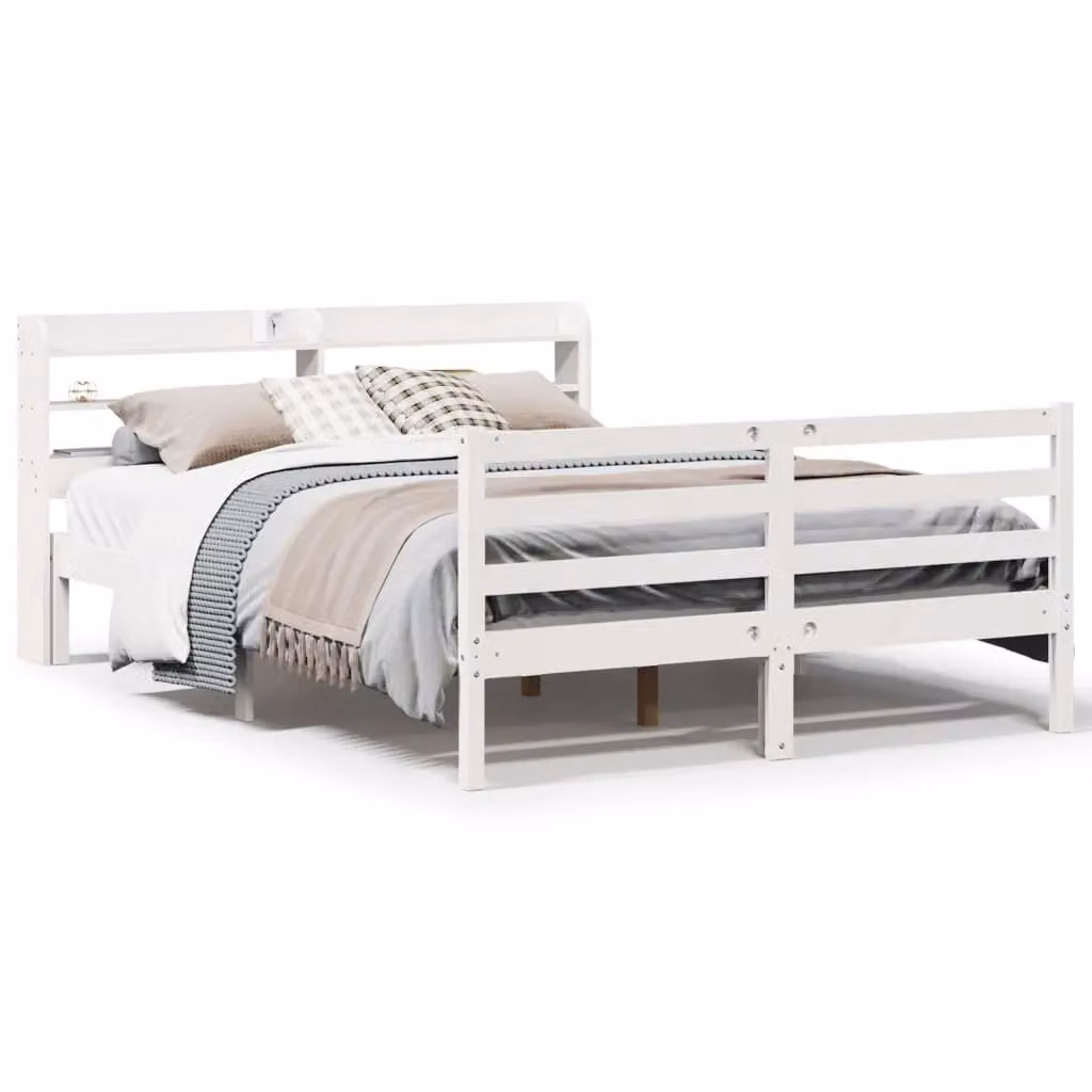 Berkfield Home White Solid Wood Bed Frame with Headboard and Side Compartments, 140 x 200 cm – 2
