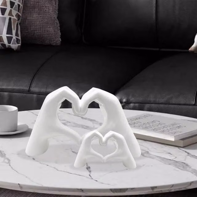 Huhote Modern Heart Hands Sculpture Set of 2, White Ceramic Tabletop Decor – 1