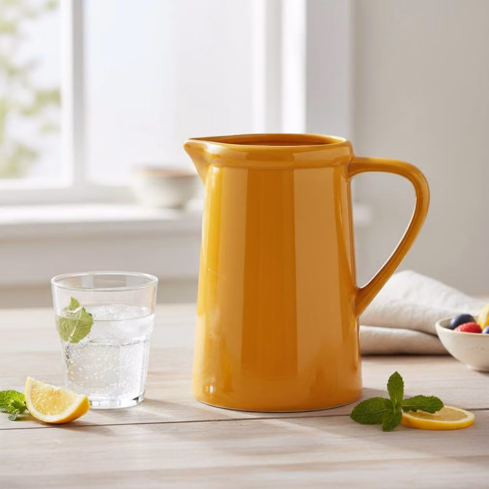 Four Candle Burnt Yellow Ceramic Rustic Jug Vase, Height: 18 cm – 2