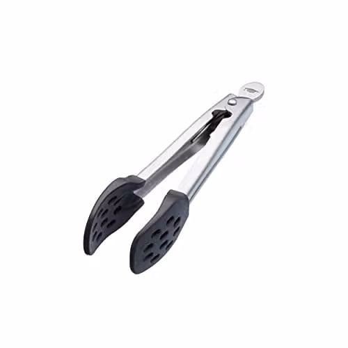MasterClass Nylon-Headed Metal Kitchen Tongs in Black and Silver, 18 cm