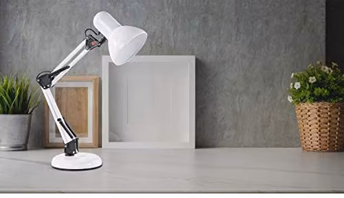 Innoteck Swing Arm Desk Lamp in White, Adjustable Metal Architect-Style Task Lamp with E27 Socket and Stable Base – 2
