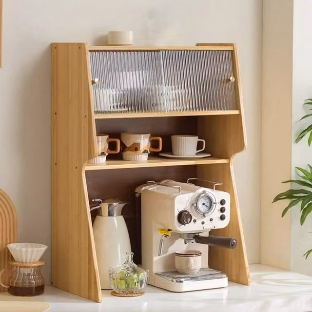 ERGOVEXA Brown Kitchen Coffee Rack and Microwave Stand with Cup Organiser, W/D/H: 73.0 x 29.5 x 29.5 cm – 1