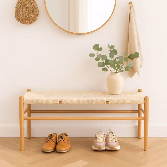 Nicholas Winter Pack of 2 Scandinavian Style Beech Wood Dining Benches in Beige, Brown and Yellow