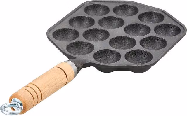FORGEVIO 14 Hole Cast Iron Takoyaki Maker Non Stick Griddle in Black