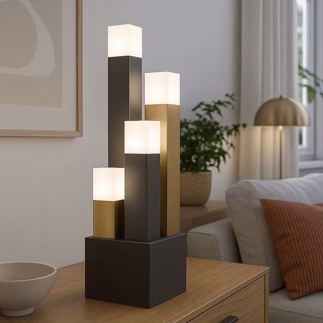Eglo Estanterios LED Table Light in Black, Brown and Gold/Brass