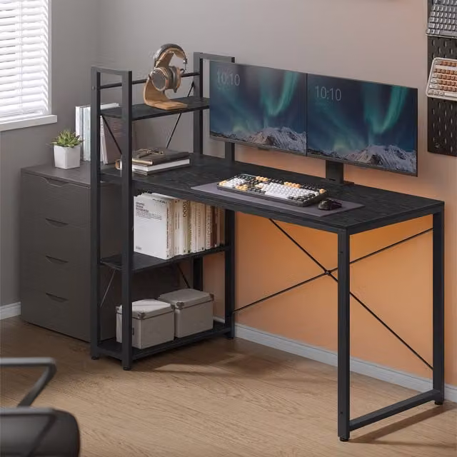 VASAGLE Black Computer Desk with Adjustable Storage Shelf