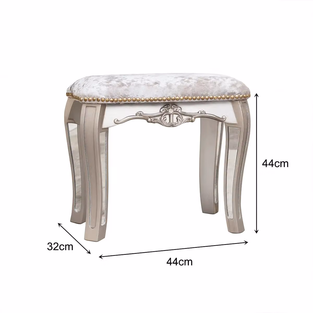 Melody Maison Tiffany Range Mirrored Dressing Table Stool in Silver and Grey with Velvet Seat – 2