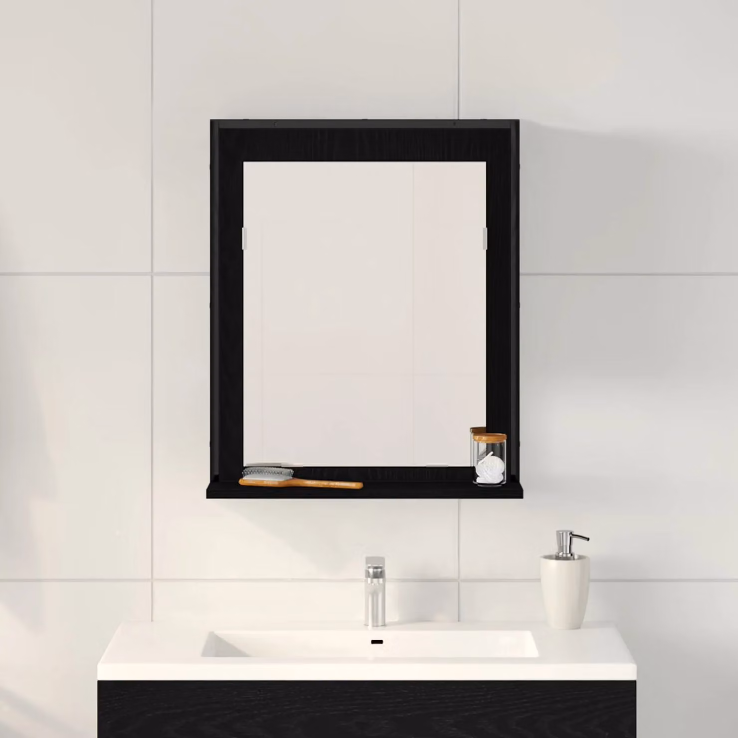 Berkfield Home Black Oak Bathroom Mirror, W: 50 cm, D: 12 cm, H: 60 cm – 3