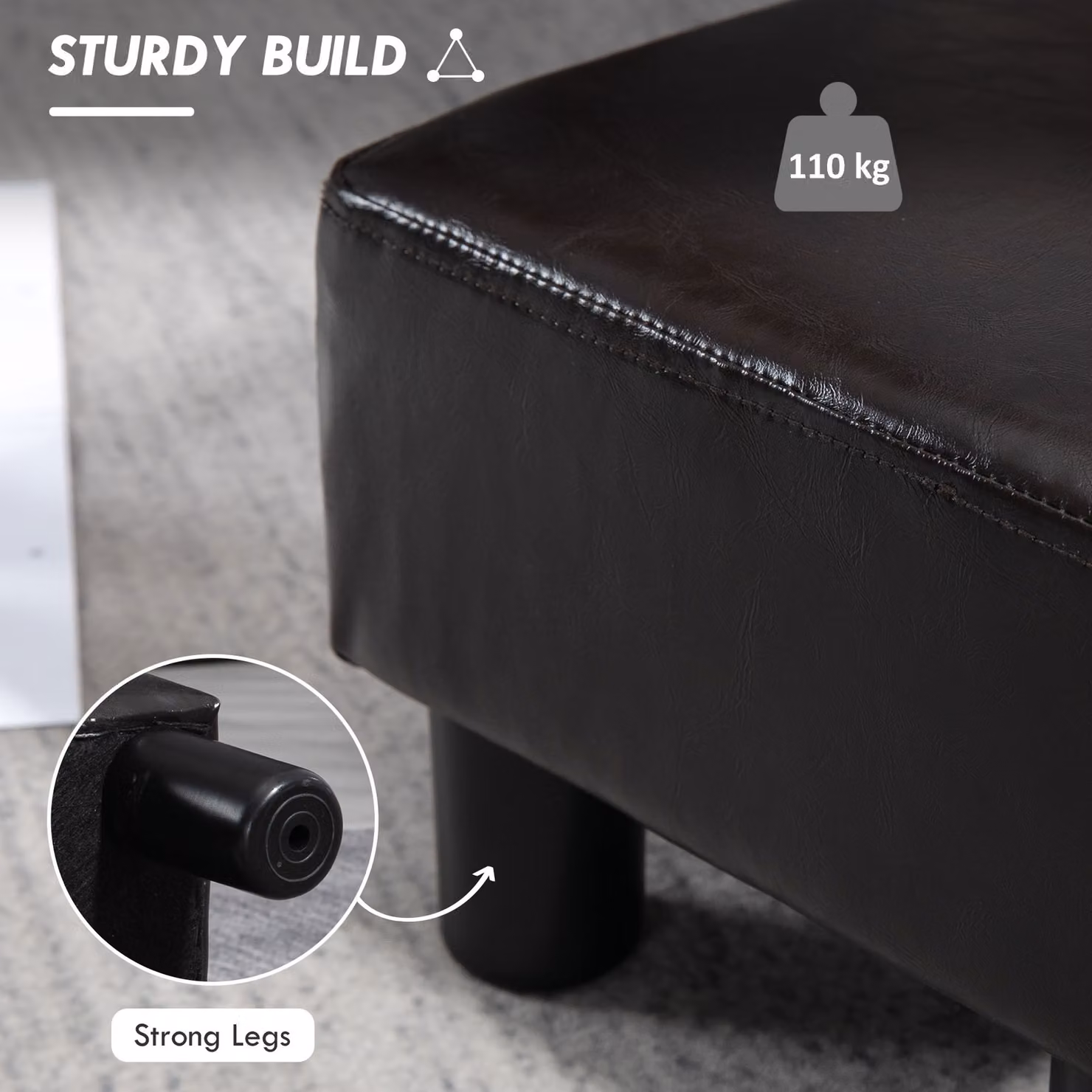 HOMCOM Black PU Leather Ottoman Cube Footstool, W: 45 cm, D: 45 cm, H: 45 cm – 5