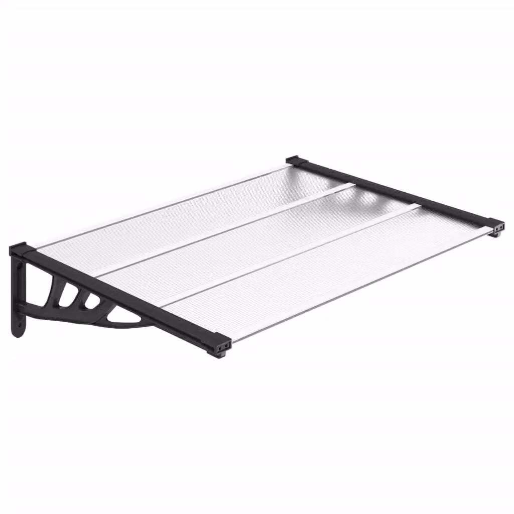 Berkfield Home Polycarbonate and Aluminium Door Canopy in Black and Transparent, W: 122 cm, D: 90 cm – 2