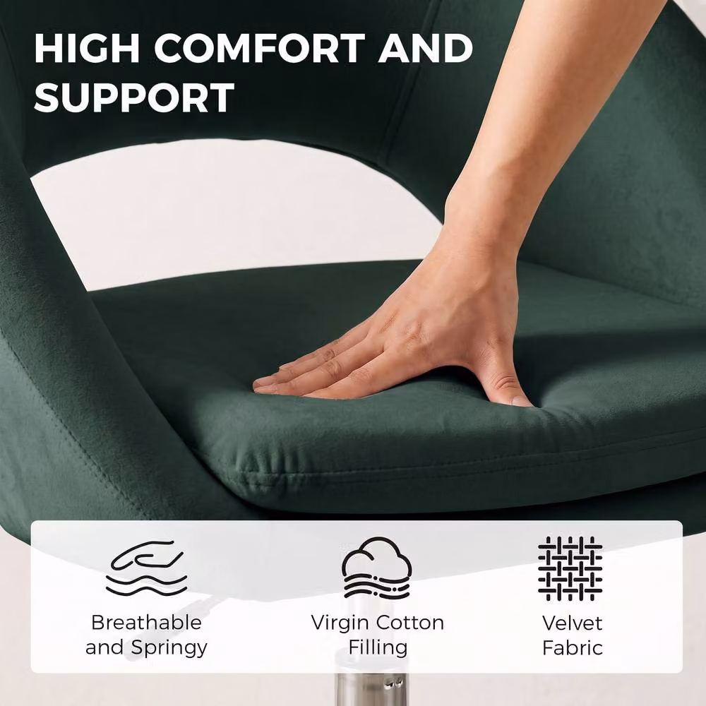 HOMCOM Modern Velvet Task Chair in Green with Height-Adjustable Swivel and Castors – 3