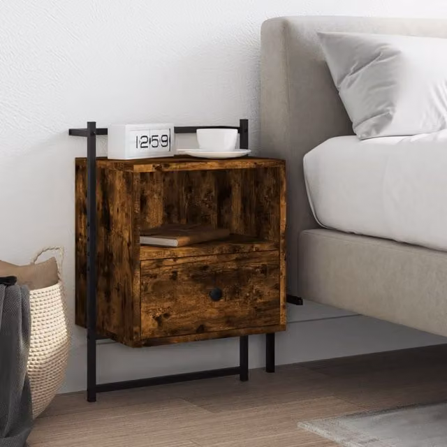 Berkfield Home Wall-mounted Bedside Cabinet in Smoked Oak Brown, W/D/H: 40 x 30 x 61 cm – 1