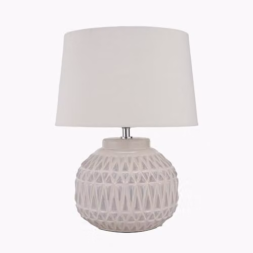 Pacific Lifestyle Ruma Small Bronze and White Aztec Patterned Ceramic Table Lamp with Fabric Shade – 2
