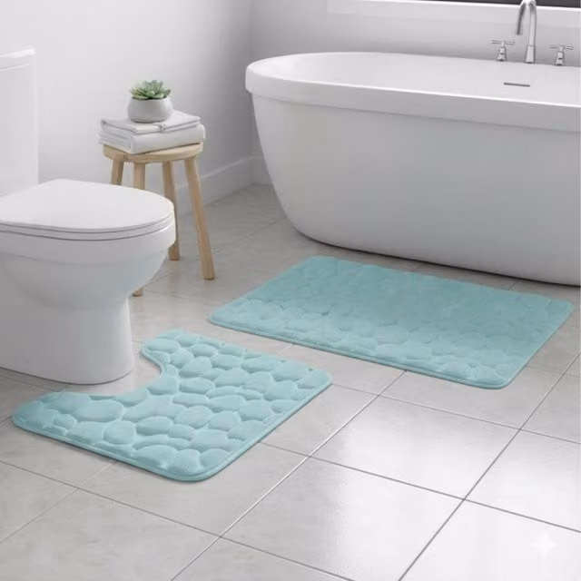 Snug City Pebble Design Memory Foam Bath Mat Set in Turquoise, W: 80 cm, D: 50 cm – 1