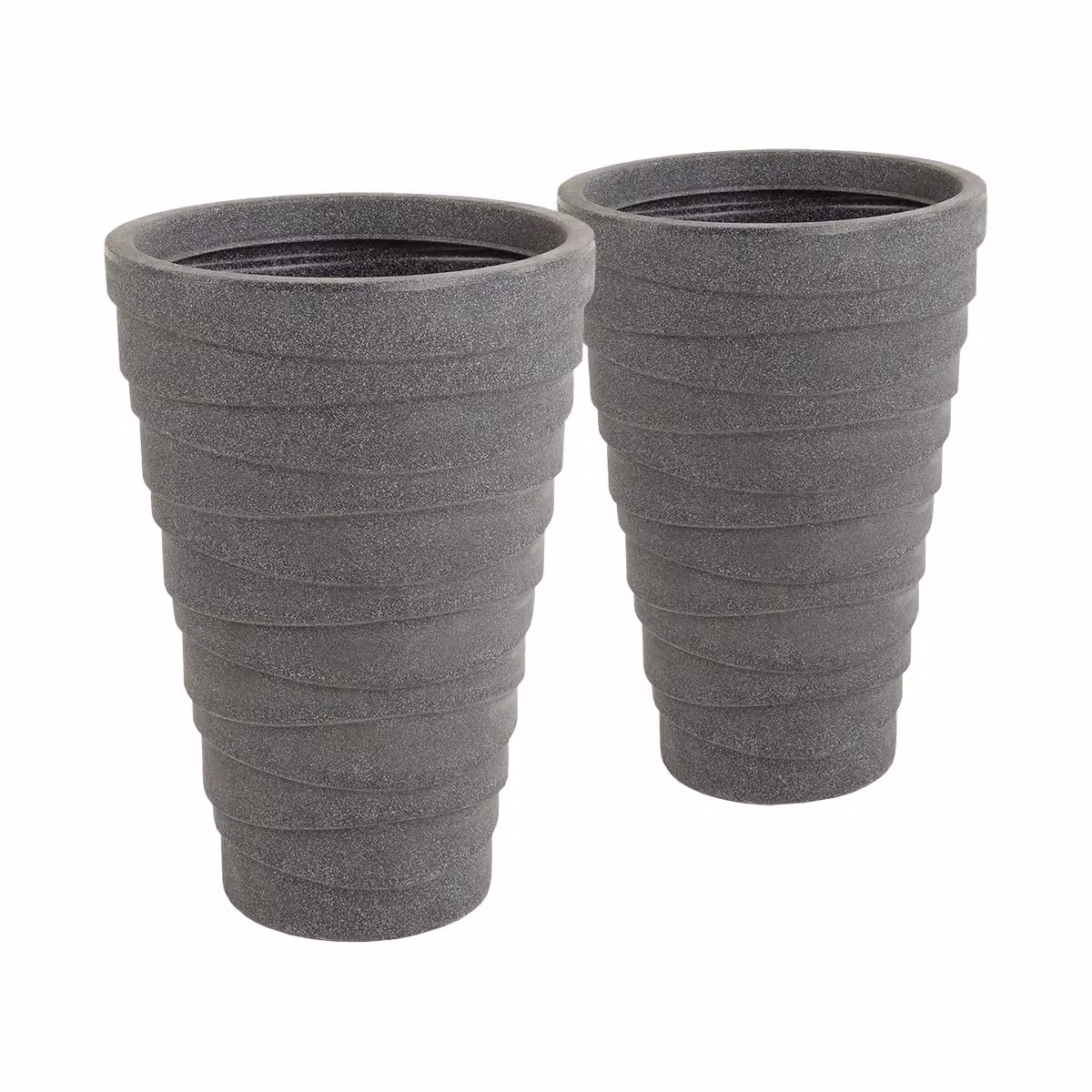 Charles Bentley Set of 2 Trojan Round Charcoal Plastic Planters, Grey, W/D/H: 38 x 38 x 56 cm – 2