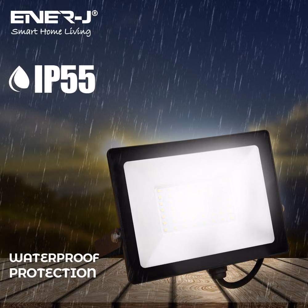 ENER-J 50W LED Floodlight in Black with Pre-Wired Non-Dimmable Wi-Fi 5A RF Receiver – 3