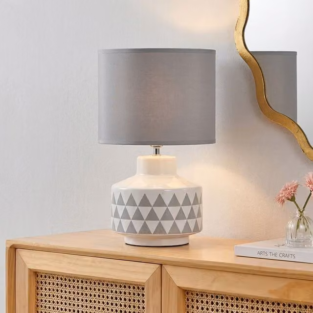 Orsina White Ceramic Table Lamp with Grey Fabric Shade – 2