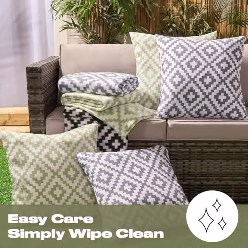 OHS Set of 2 Mid Grey Geometric Water Resistant Outdoor Cushion Covers, W/D/H: 45 x 45 x 45 cm – 2