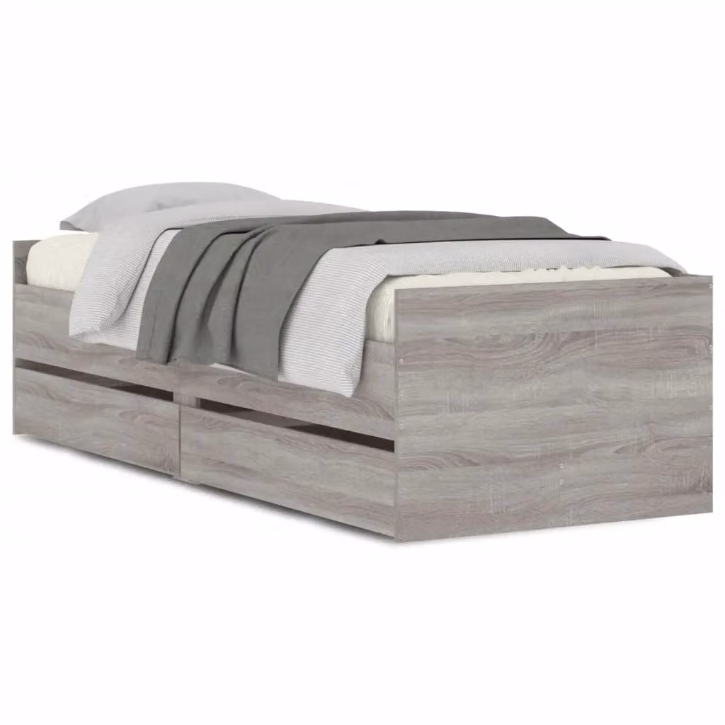 Berkfield Home Bed Frame with Drawers in Grey Sonoma, W/D/H: 90 x 200 cm – 2
