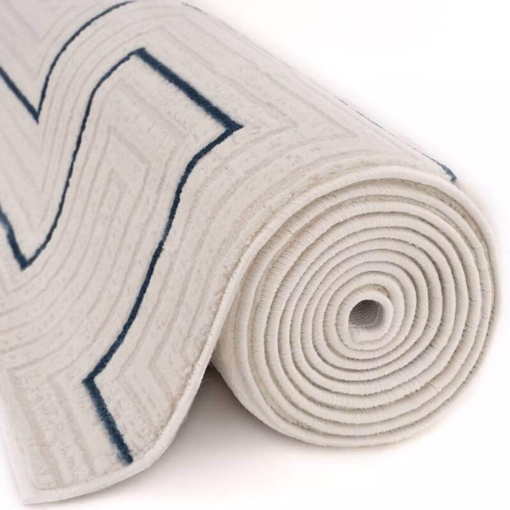 THE RUGS Carmel Maze Design Soft Pile Area Rug, Ivory and Blue, W: 120 cm, L: 170 cm – 2