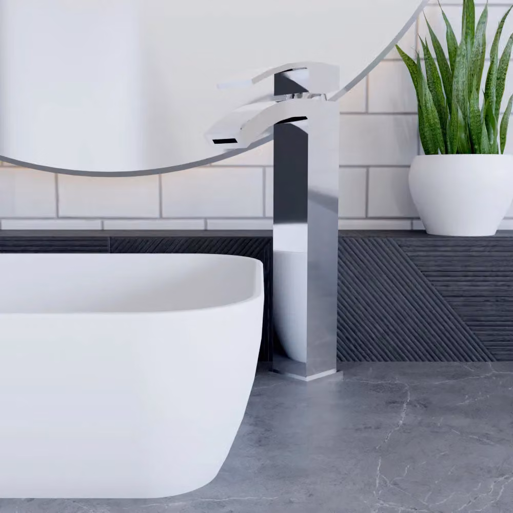 Balterley Contemporary Square Tall Single Lever Deck Mounted Mono Basin Mixer Tap, Chrome/Silver, H 30.7 cm x W 5.2 cm x D 13.9 cm – 2