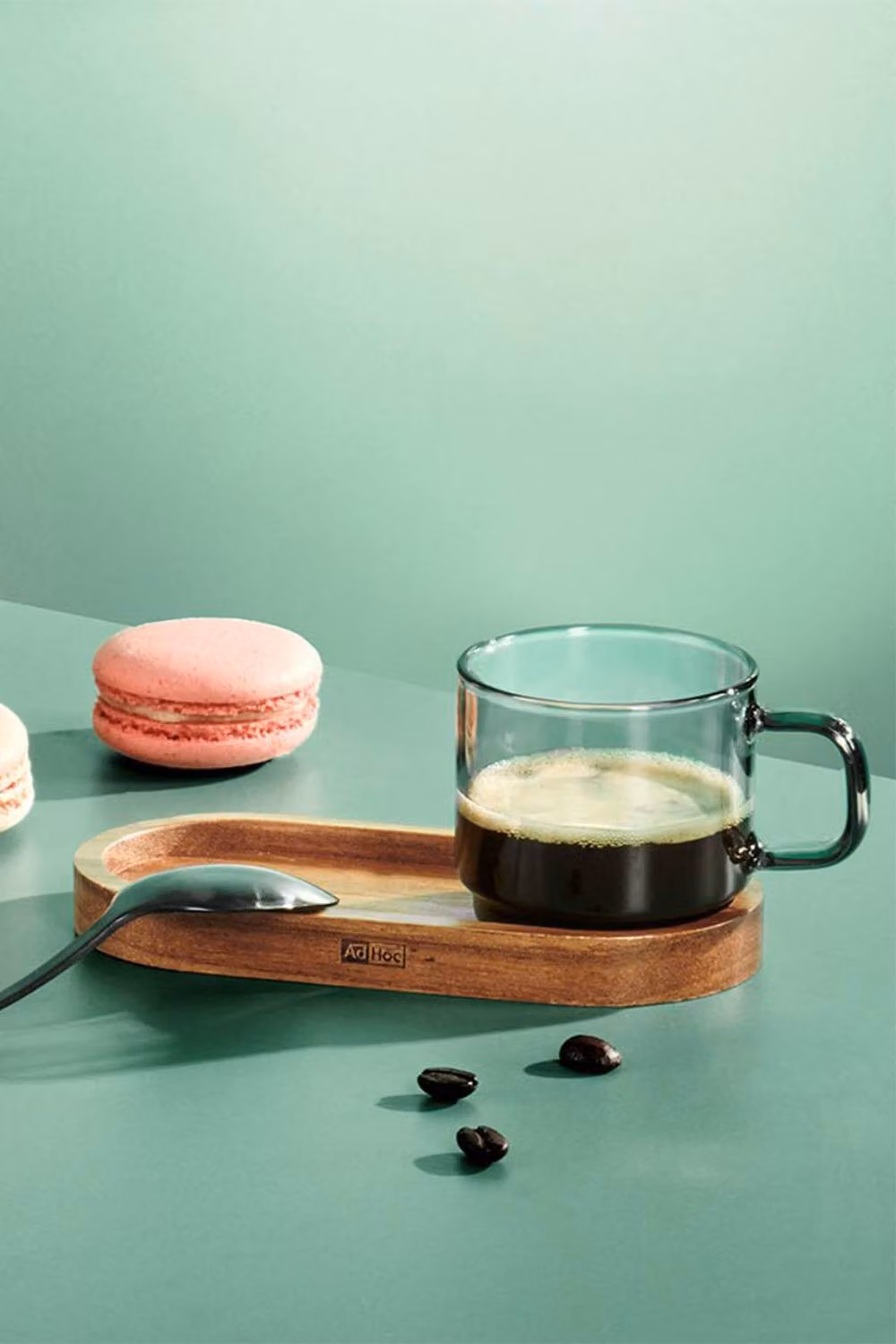 AdHoc Espresso Cup with Coaster Set, 70ml, Grey Transparent Glass and Wood – 2