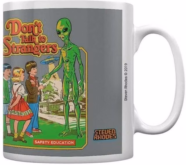 Steven Rhodes Don't Talk To Strangers Ceramic Mug in Mid Grey – 1
