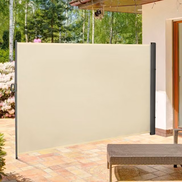 Outsunny Retractable Side Awning Screen Fence in Beige, W: 300 cm, H: 200 cm