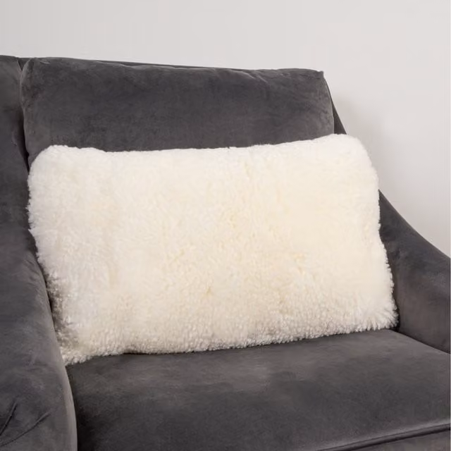 Native Natural Ivory Short Pile Lambskin Rectangular Cushion