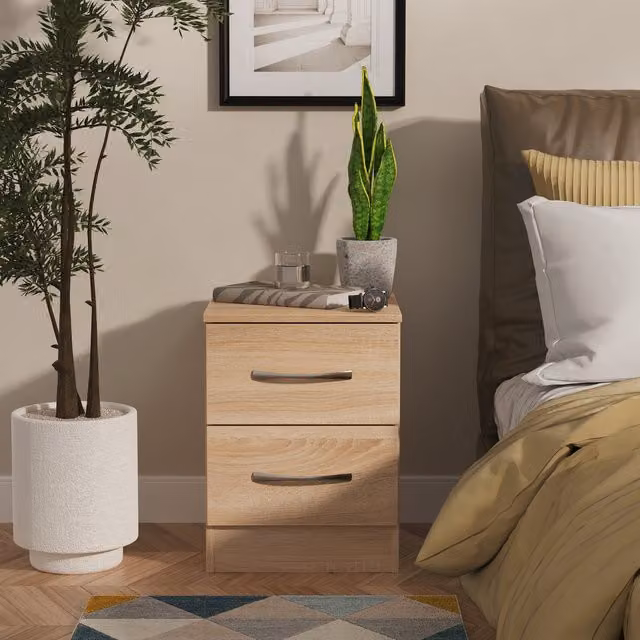 Avon 2 Drawer Bedside Cabinet in Oak Brown