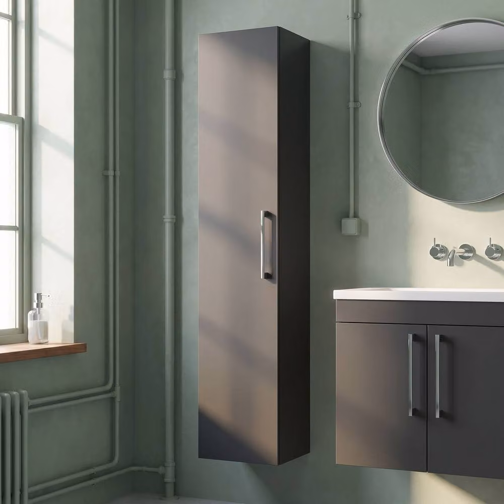Balterley Modern Wall Hung Bathroom Unit in Matt Dark Grey with Soft Close Hinged Doors and Internal Shelves, Height: 30 cm – 2