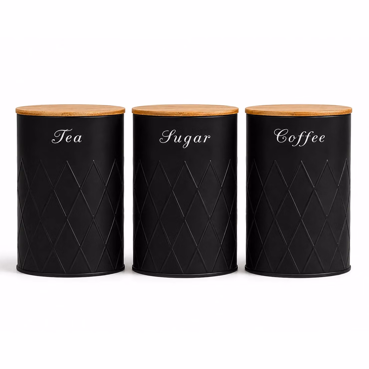 Oypla 5 Piece Black Airtight Kitchen Canister Set with Bamboo Lids – 2