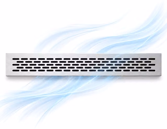 Sola Rectangular Metal Ventilation Grille in Brushed Silver Aluminium, W/D/H: 48.5 x 46 x 0.6 cm