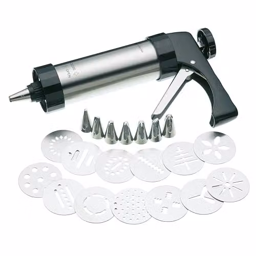 MasterClass 22 Piece Icing Set and Biscuit Maker in Silver with Eight Nozzles and Thirteen Cutters