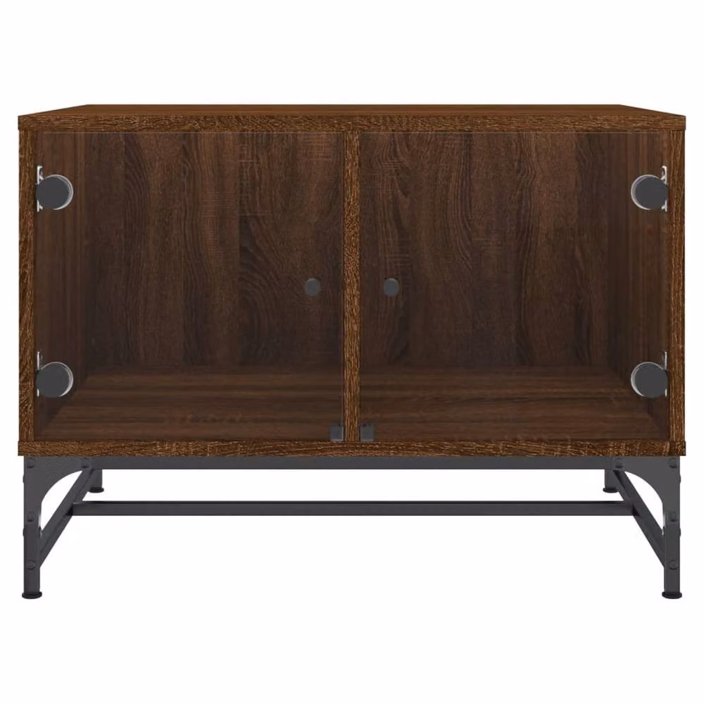 Berkfield Home Modern Coffee Table with Glass Doors in Brown Oak, W/D/H: 68.5 x 50 x 50 cm – 4