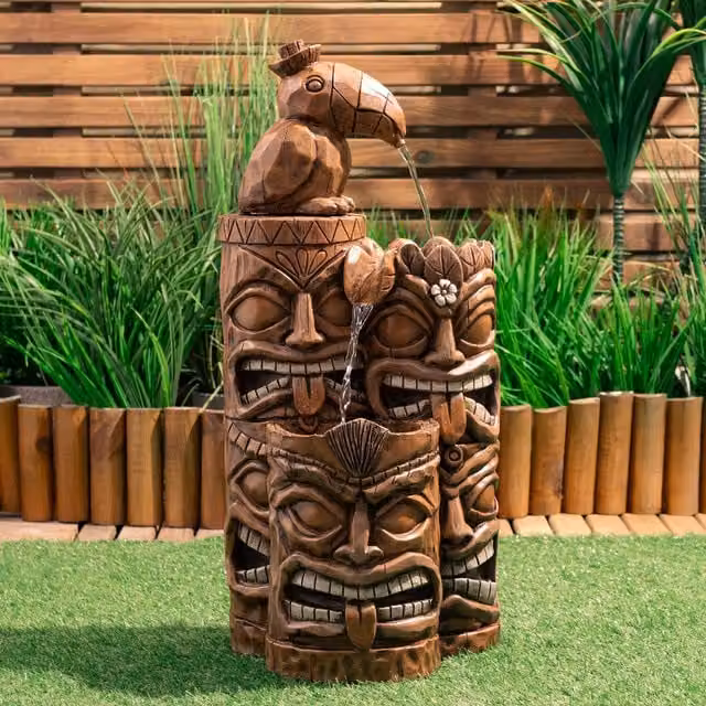 Tiki Stacks Ornate Collection Outdoor Cascade Water Feature in Brown