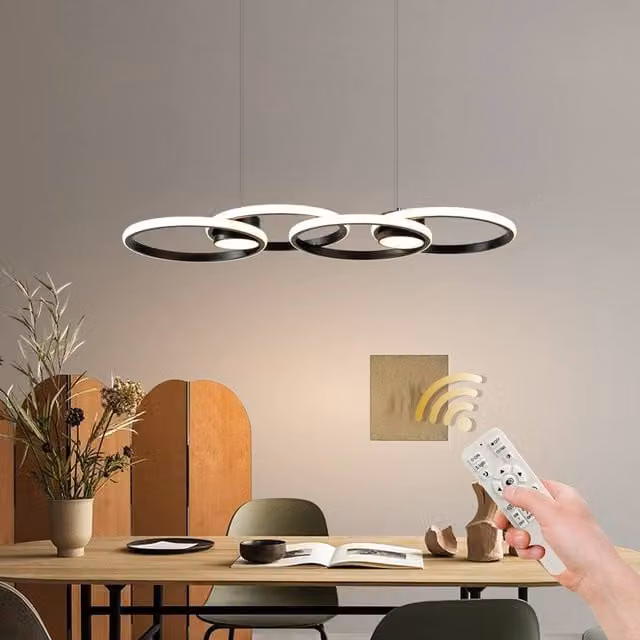 NIVOR LED Pendant Light with 4 Dimmable Rings, Remote Controlled and Adjustable, Black