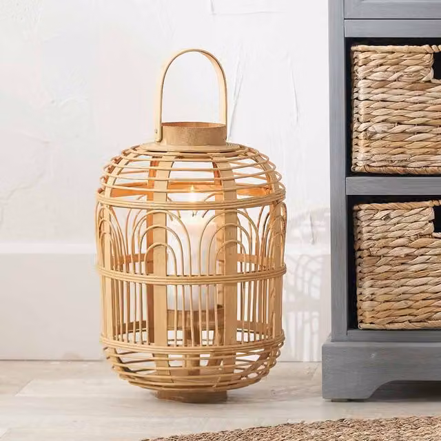 Pacific Lifestyle Decorative Lantern Candle Holder in Transparent, Brown and Beige, Height: 38 cm