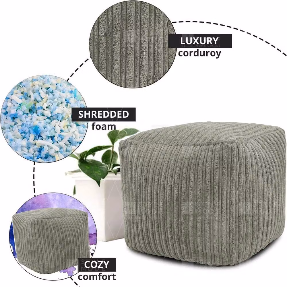 EONLION Mink Beanbag Ottoman Footstool in Green, Diameter: 100 cm – 4