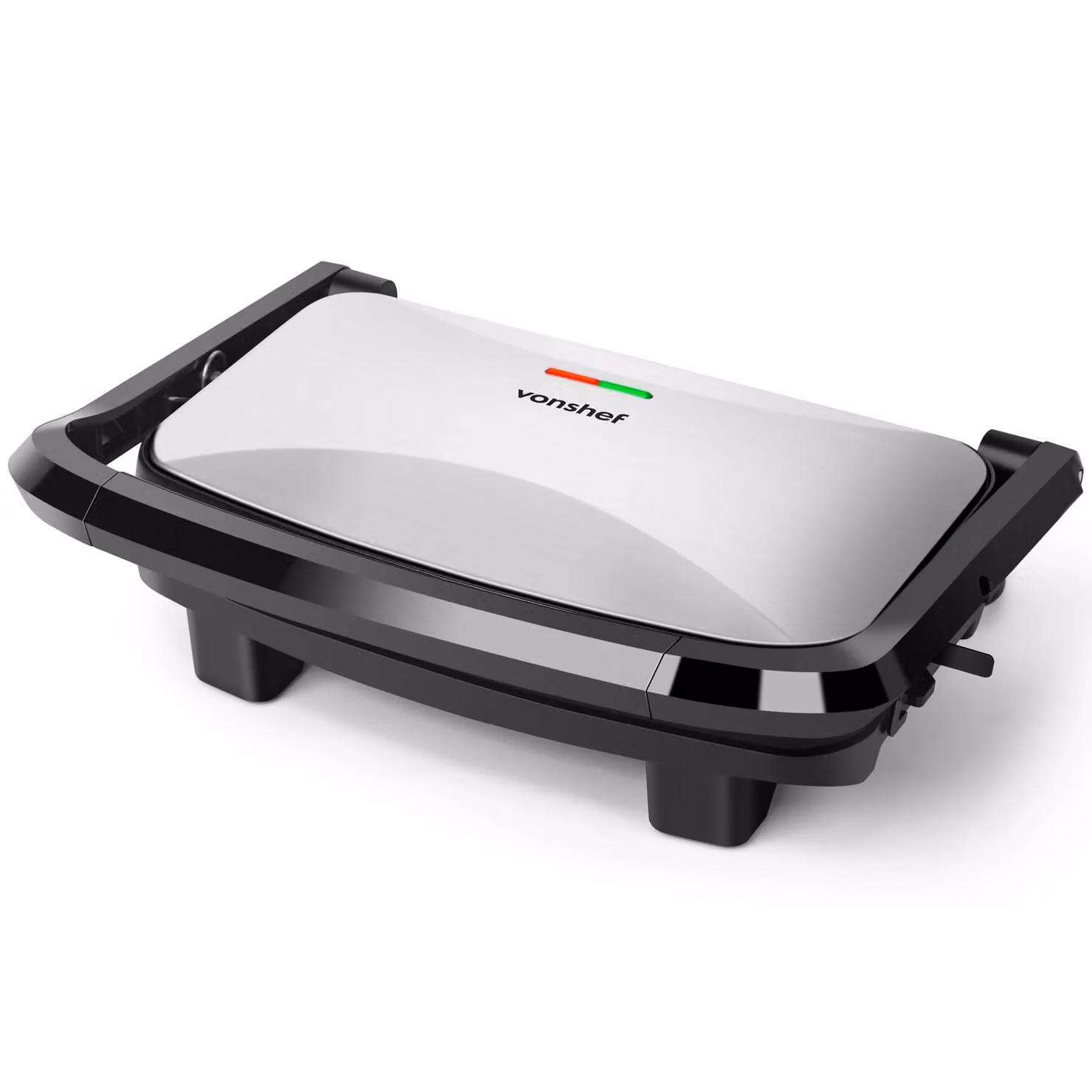VonShef Two Slice Non-Stick Panini Press Grill in Black with Ceramic Coating and Overheat Protection – 6