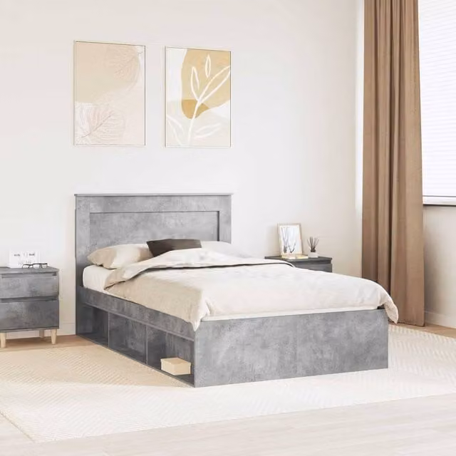 Berkfield Home Bed Frame with Headboard in Grey Solid Pine Wood, W/D/H: 120 x 190 cm