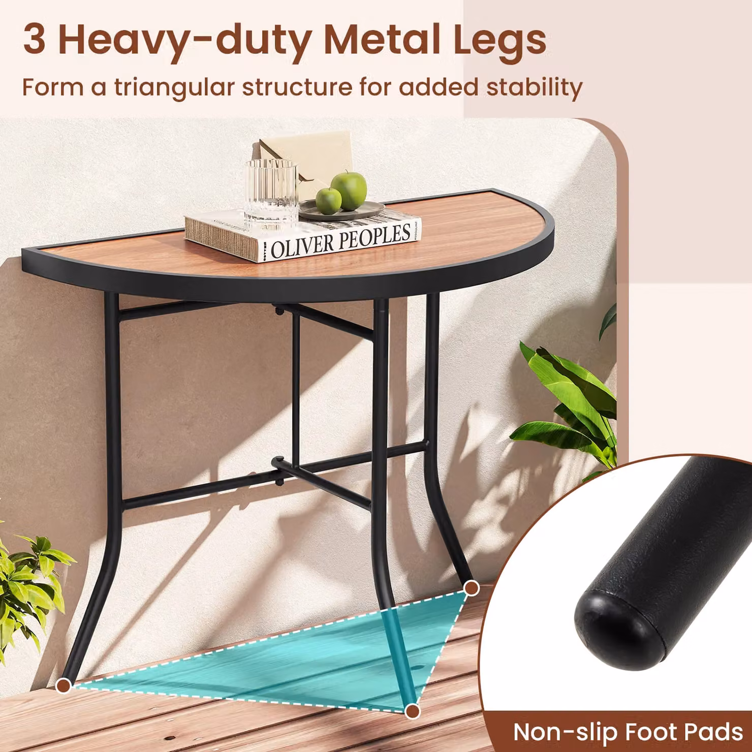 Costway Half-Round Folding Banquet Table in Brown – 3