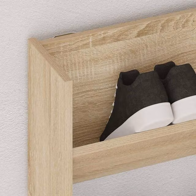 Berkfield Home Wall Mounted Shoe Cabinet in Sonoma Oak, Beige, W: 80 cm, D: 18 cm, H: 90 cm