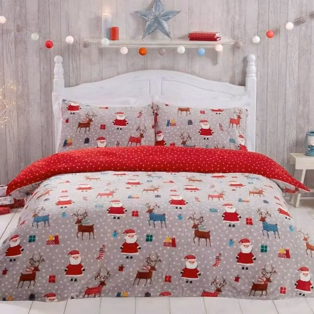 Smart Living Reversible Christmas Fleece Duvet Cover and Pillowcase Set, Multicolour, W: 90 cm, L: 200 cm