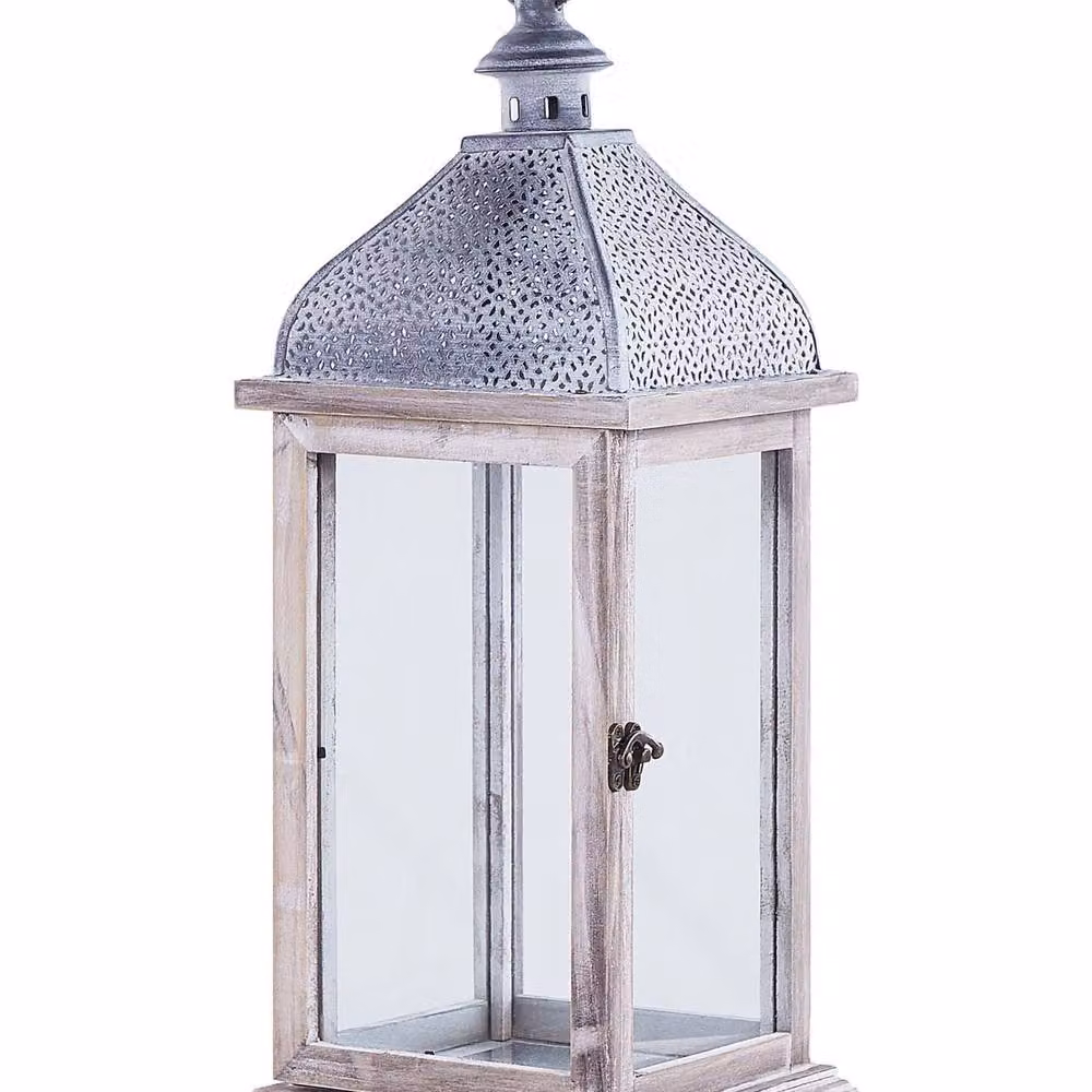 Wyld and Coco White Metal and Glass Pillar Candle Holder Lantern, Height: 47 cm – 2