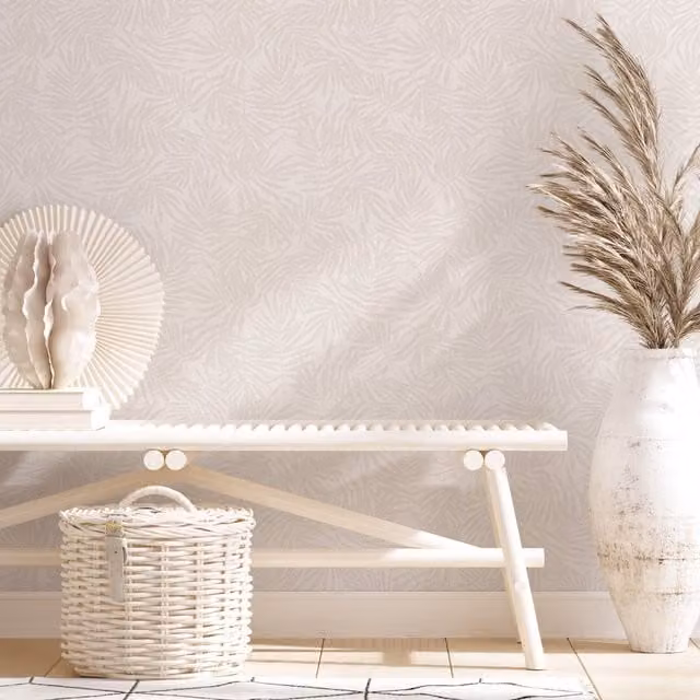 Galerie Industrial Effects Beige Thin Leaf Botanical Floral Wallpaper with Silver Accents