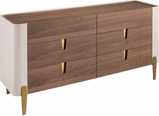 Angel Cerda 6-Drawer Chest with Walnut Top, Beige Lacquer and Gold Legs